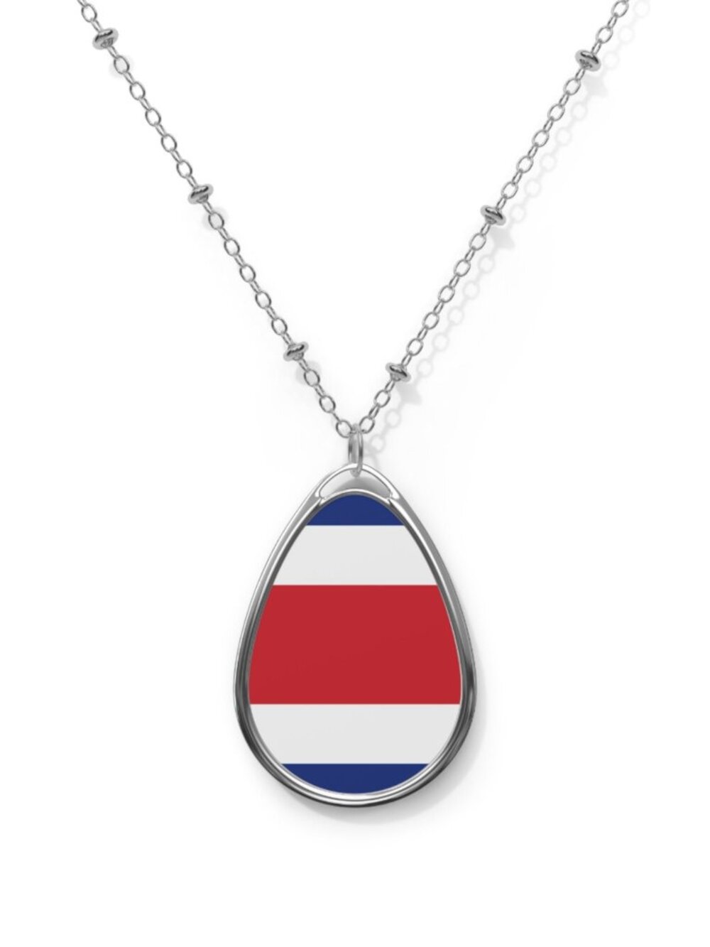 Costa Rica Flag Oval Necklace Heritage Pendant - One Size / Silver